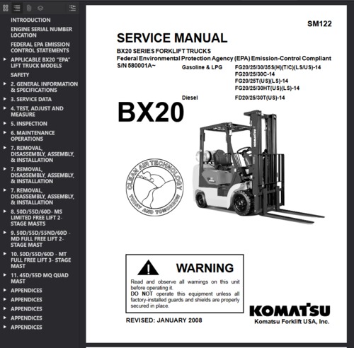 Product picture Komatsu BX20 Series Forklift Service Repair Manual PDF  